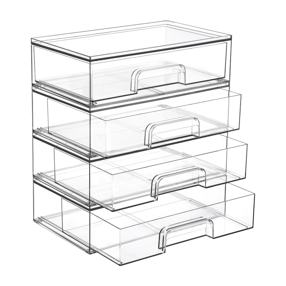 12.1''w Clear Stackable Storage Drawers,4 Pack Acrylic Plastic Organizers Bins😹